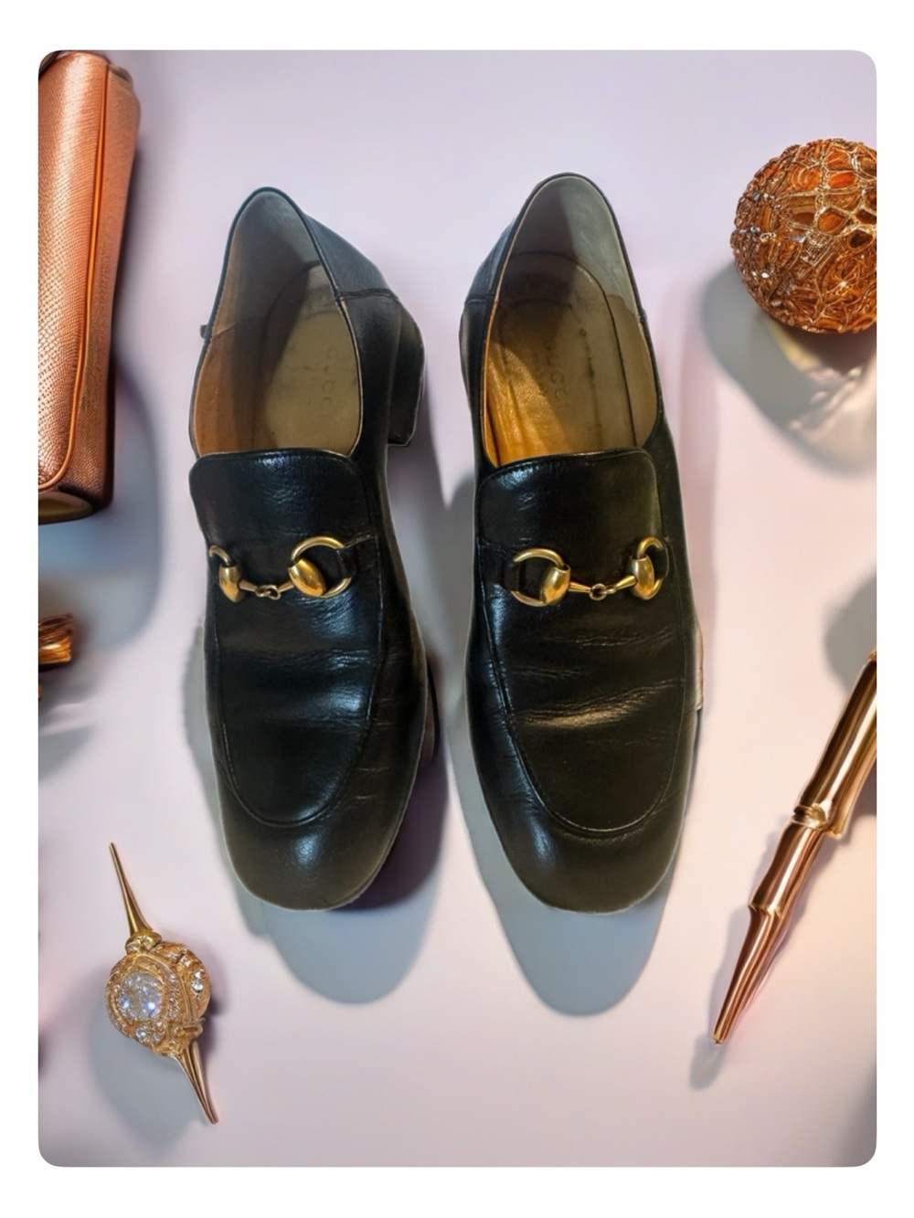 Gucci Black Leather Horsebit Slip-On Loafers
